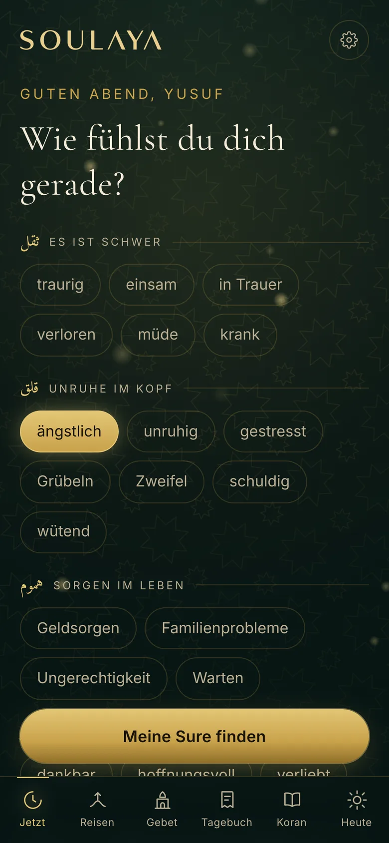 Bildschirm der SoulAya-App