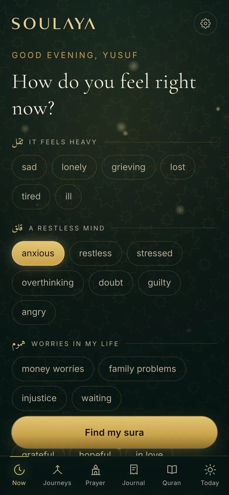 Screen of the SoulAya app