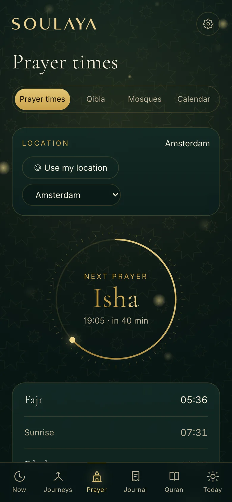 Prayer times, qibla and mosques nearby