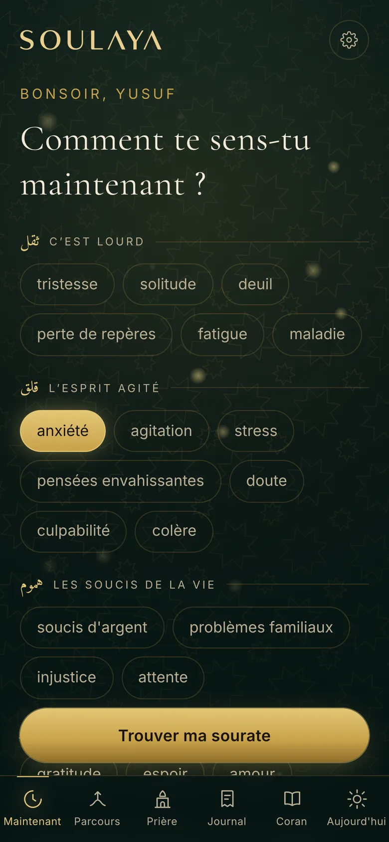 Écran de l’app SoulAya